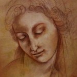 renaissance head. Pastel and pigment on plywood